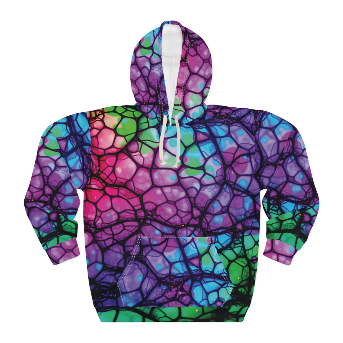 Plurrple AOP Pullover Hoodie – Bioluminescent Neural Web Streetwear | Aesthetic Rebellion