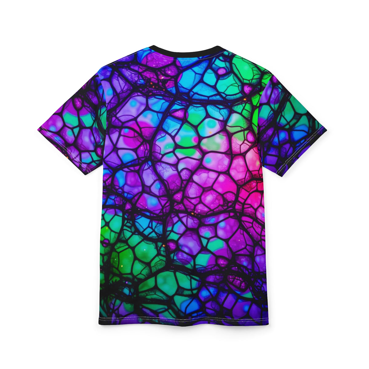 Psychedelic Web Unisex Tee – Vibrant Abstract Cut & Sew T-Shirt | Festival Fashion & Streetwear | Aesthetic Rebellion