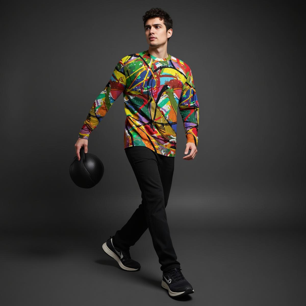 Boundless Bleeds AOP Paint Splatter Long Sleeve Tee | Full-Body Expressionist Print Cotton Crew | Aesthetic Rebellion