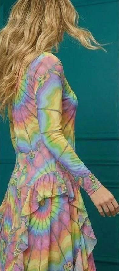 Tie-Dye Cotton Midi Dress - Radial Pastel Long Sleeve Boho Gown by Aesthetic Rebellion