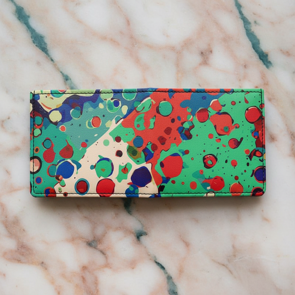 Paint Splat Confetti Leather Wallet — White Multicolor Drip-Dot AOP Bifold, Wearable Art Carry | Aesthetic Rebellion