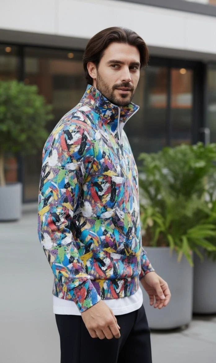 Digital Impasto Paint Stroke Half-Zip - Heavyweight Cotton Pullover for Fine Artists & Curators by Aesthetic Rebellion