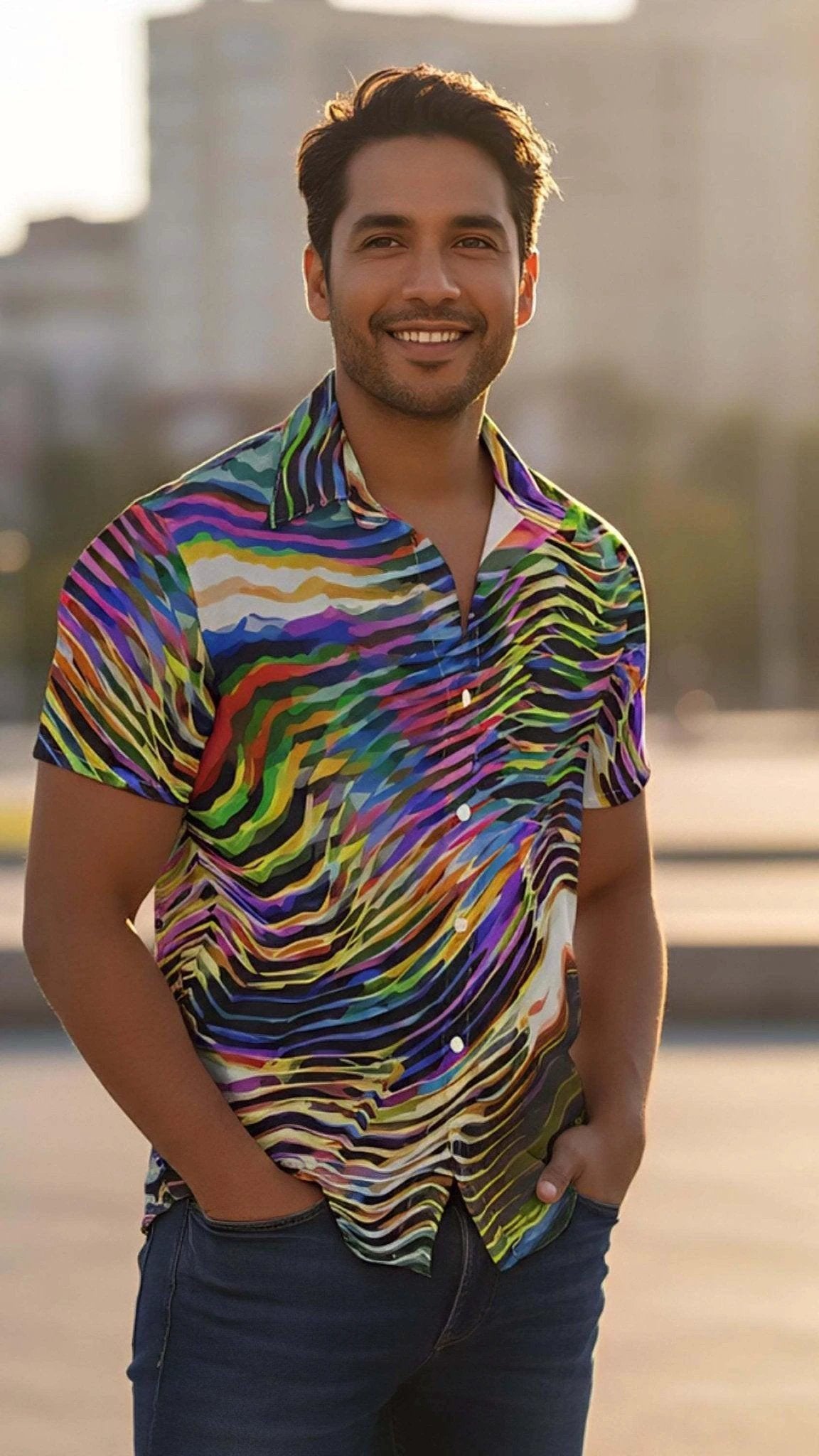 Ethereal Zebra Colorful Button-Up - Business Casual Maximalist Shirt for Creative Professionals by Aesthetic Rebellion