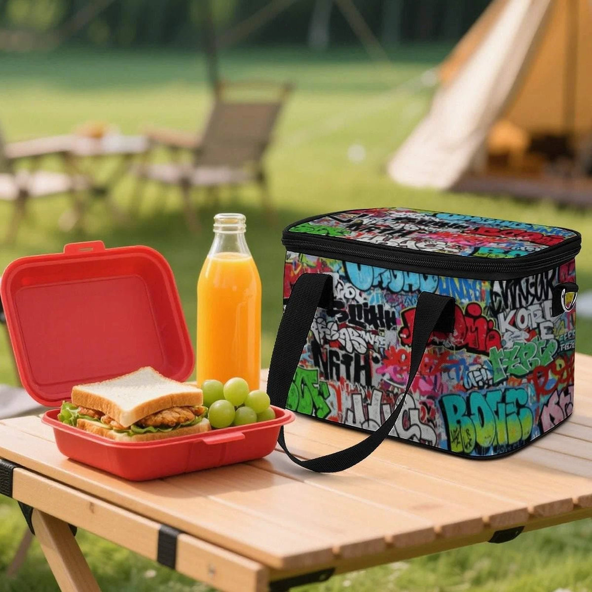 Maximalist Graffiti Portable Cooler Bag - Insulated Oxford Tote for Festivals, Beach Days & Designer Lunches by Aesthetic Rebellion