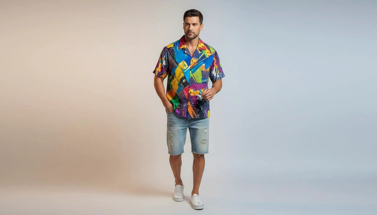 Trippy Tropics Vaporwave Hawaiian Shirt - Vibrational Vector AOP Button-Up for Cyber-Vacation & Festivals by Aesthetic Rebellion