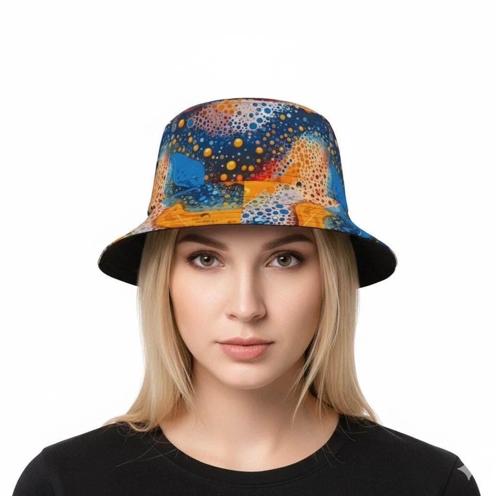 Cosmic Dot Painting Galaxy Bucket Hat - Vibrant Space Pattern Sun Hat for Astronomy Lovers by Aesthetic Rebellion