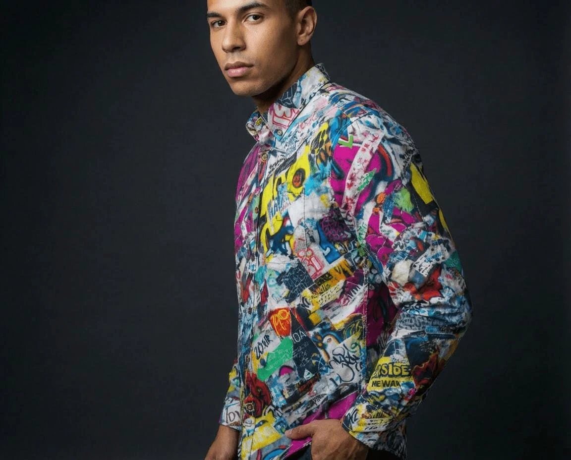 Graffiti Print Cotton Poplin Shirt - Antibacterial Designer Workwear for Creative Directors & Urban Stylists by Aesthetic Rebellion