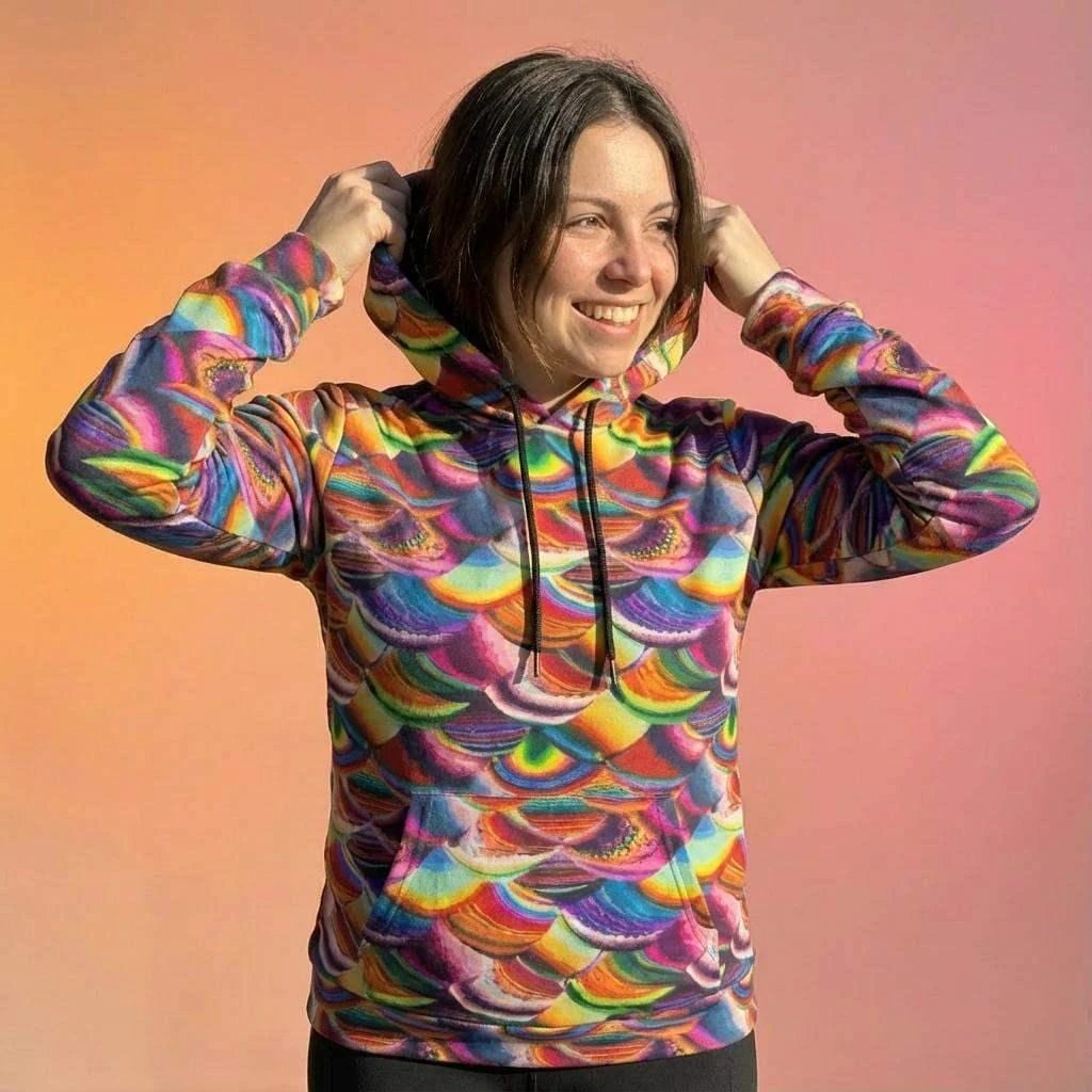 Prismatic Dragon Scale Athletic Hoodie - Rainbow Maximalist Activewear for Fantasy Lovers & Bold Fitness by Aesthetic Rebellion