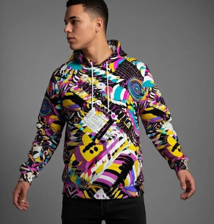 Heavyweight Primal Print Cotton Hoodie - Designer All-Over Print Pullover for Streetwear Collectors by Aesthetic Rebellion