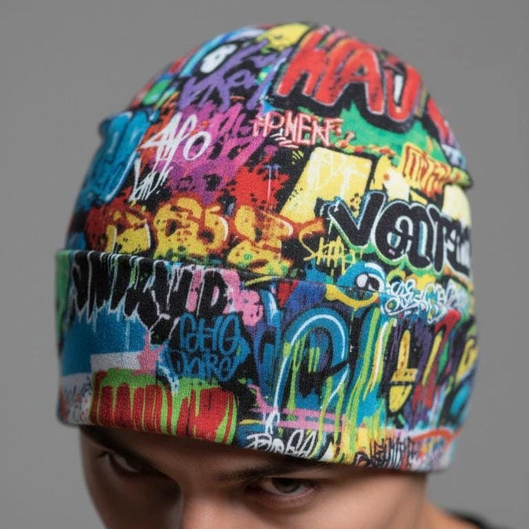 Liquid Glitch Beanie – Maximalist Graffiti Streetwear Hat by PEAPRINT