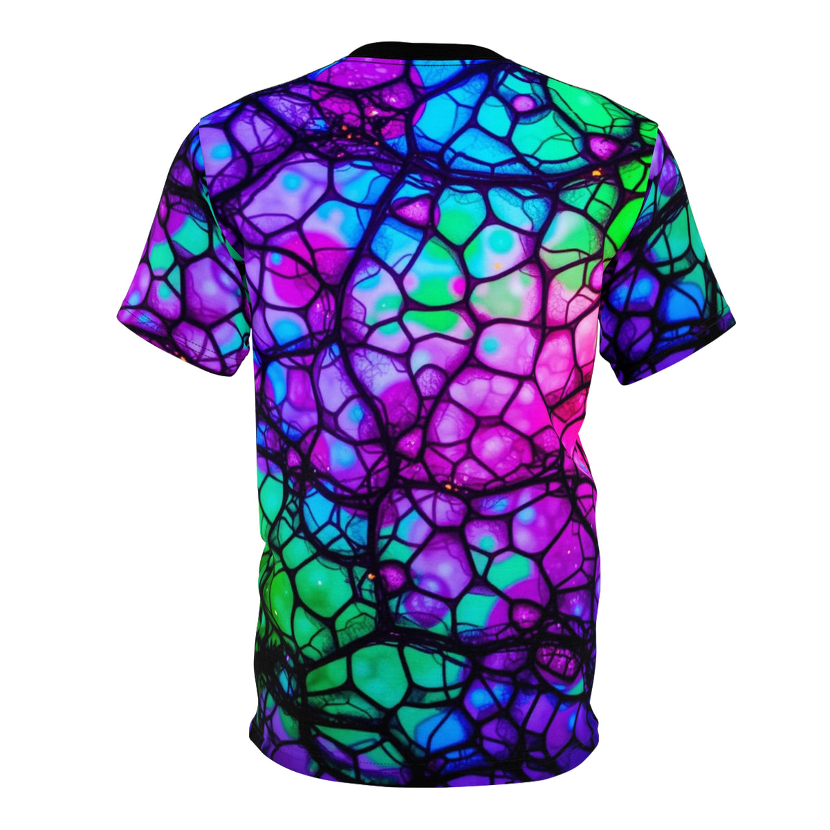 Psychedelic Web Unisex Tee – Vibrant Abstract Cut & Sew T-Shirt | Festival Fashion & Streetwear | Aesthetic Rebellion