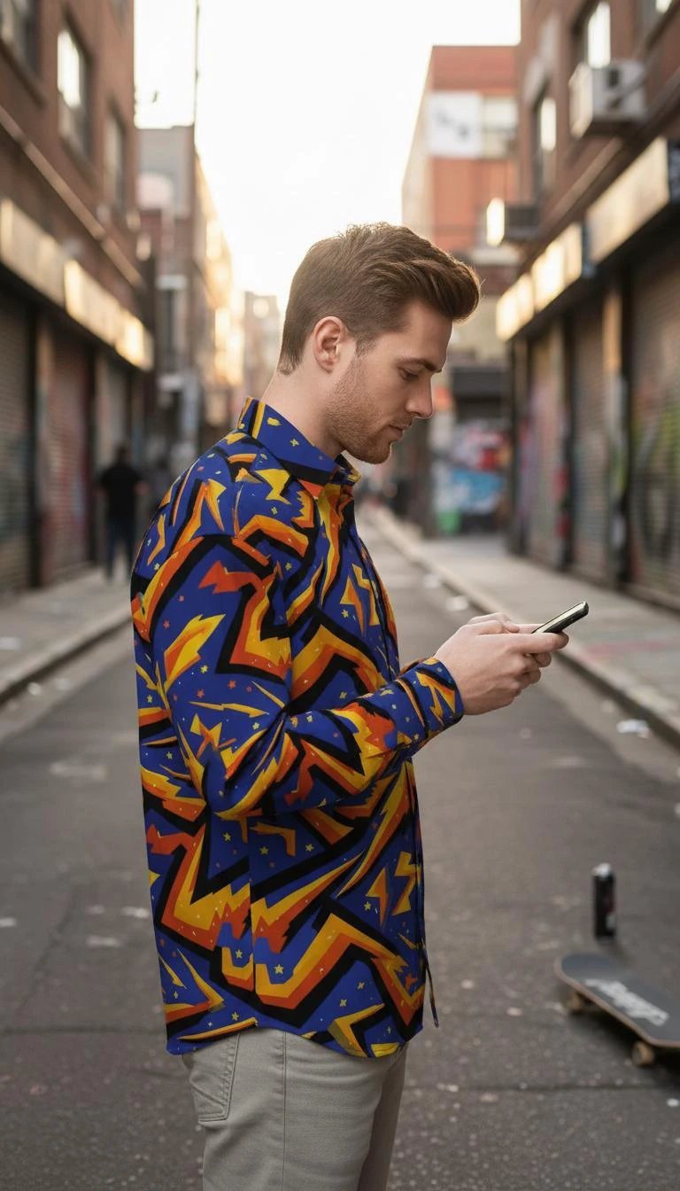 Geometric Glitch Art Button Down Shirt | 90s Arcade Streetwear by Aesthetic Rebellion