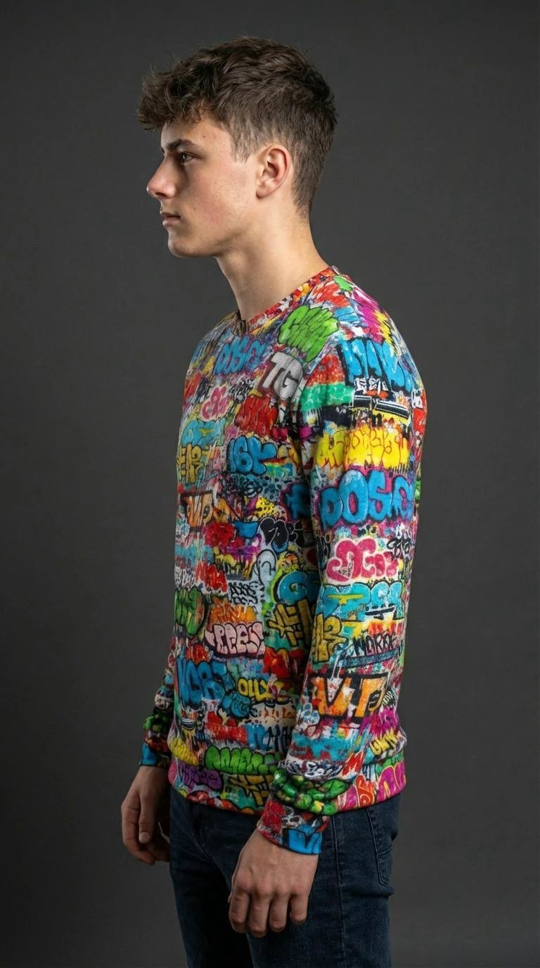 OG Graffiti Tag Sweatshirt, Vibrant All Over Print Crewneck Cotton, Unisex Streetwear Classic Top by Aesthetic Rebellion