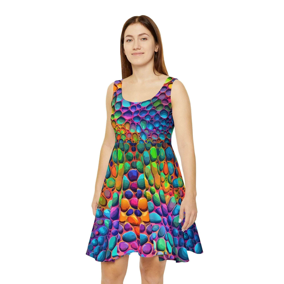Geometric Graffiti Skater Dress - Vibrant All-Over Print AOP Party Dress for Creative Women by Aesthetic Rebellion