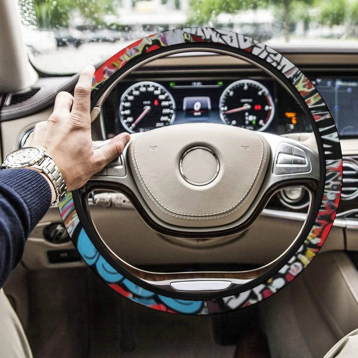 Psychedelic All-Over Print Steering Wheel Cover - Anti-Slip Maximalist Car Decor for Artistic Drivers by Aesthetic Rebellion