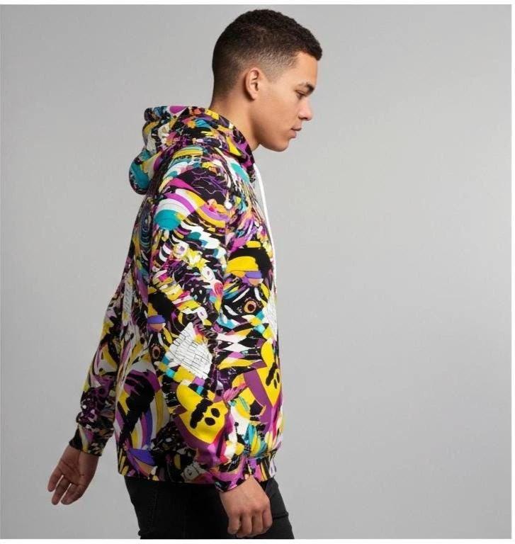 Heavyweight Primal Print Cotton Hoodie - Designer All-Over Print Pullover for Streetwear Collectors by Aesthetic Rebellion
