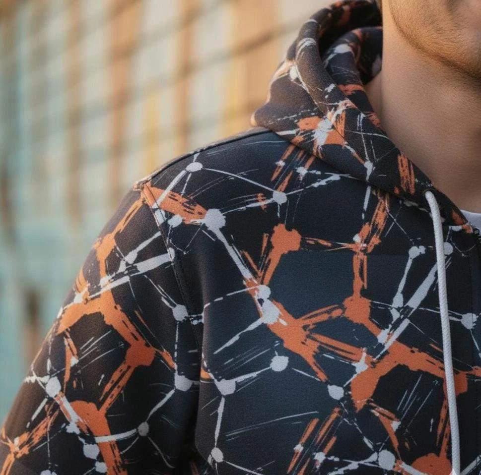 Cyberpunk Network Splatter Art Hoodie - Dark Grunge Techwear Pullover for Futuristic Streetwear by Aesthetic Rebellion