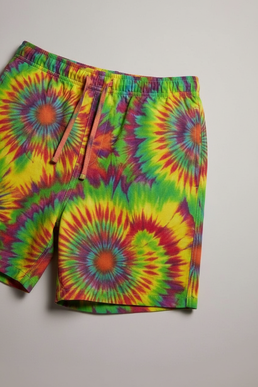 Neon Radial Burst Athletic Shorts for Rave Fitness and Yoga Dressers — Vibrant Psychedelic AOP Swim | Aesthetic Rebellion