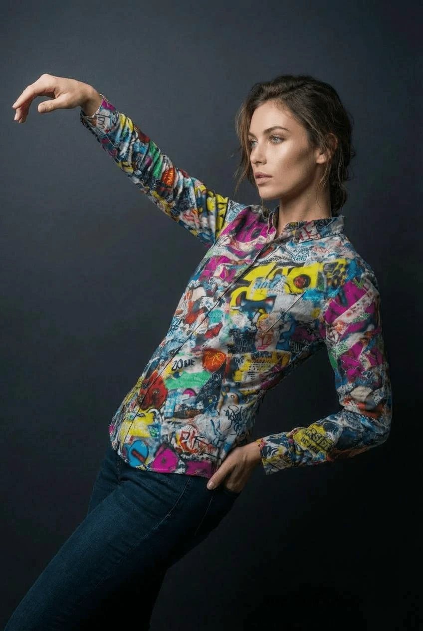 Graffiti Print Cotton Poplin Shirt - Antibacterial Designer Workwear for Creative Directors & Urban Stylists by Aesthetic Rebellion