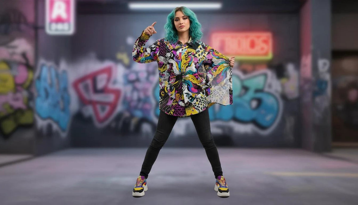 Dark Knight Maximalist Cotton Poplin Shirt - Edgy Goth-Inspired Button Down for Alt-Professionals & Musicians by Aesthetic Rebellion