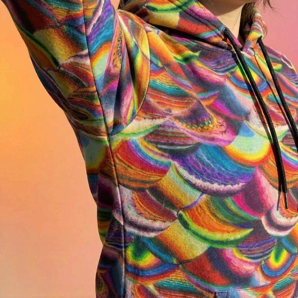 Prismatic Dragon Scale Athletic Hoodie - Rainbow Maximalist Activewear for Fantasy Lovers & Bold Fitness by Aesthetic Rebellion