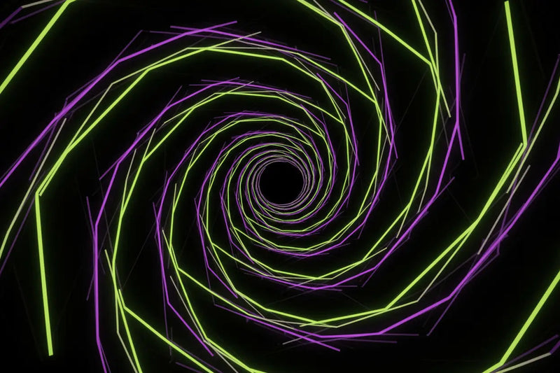 Infinite Echo collection by Aesthetic Rebellion — Droste-effect recursive geometry and motion-blur all-over-print streetwear in obsidian-to-electric-lime gradients.