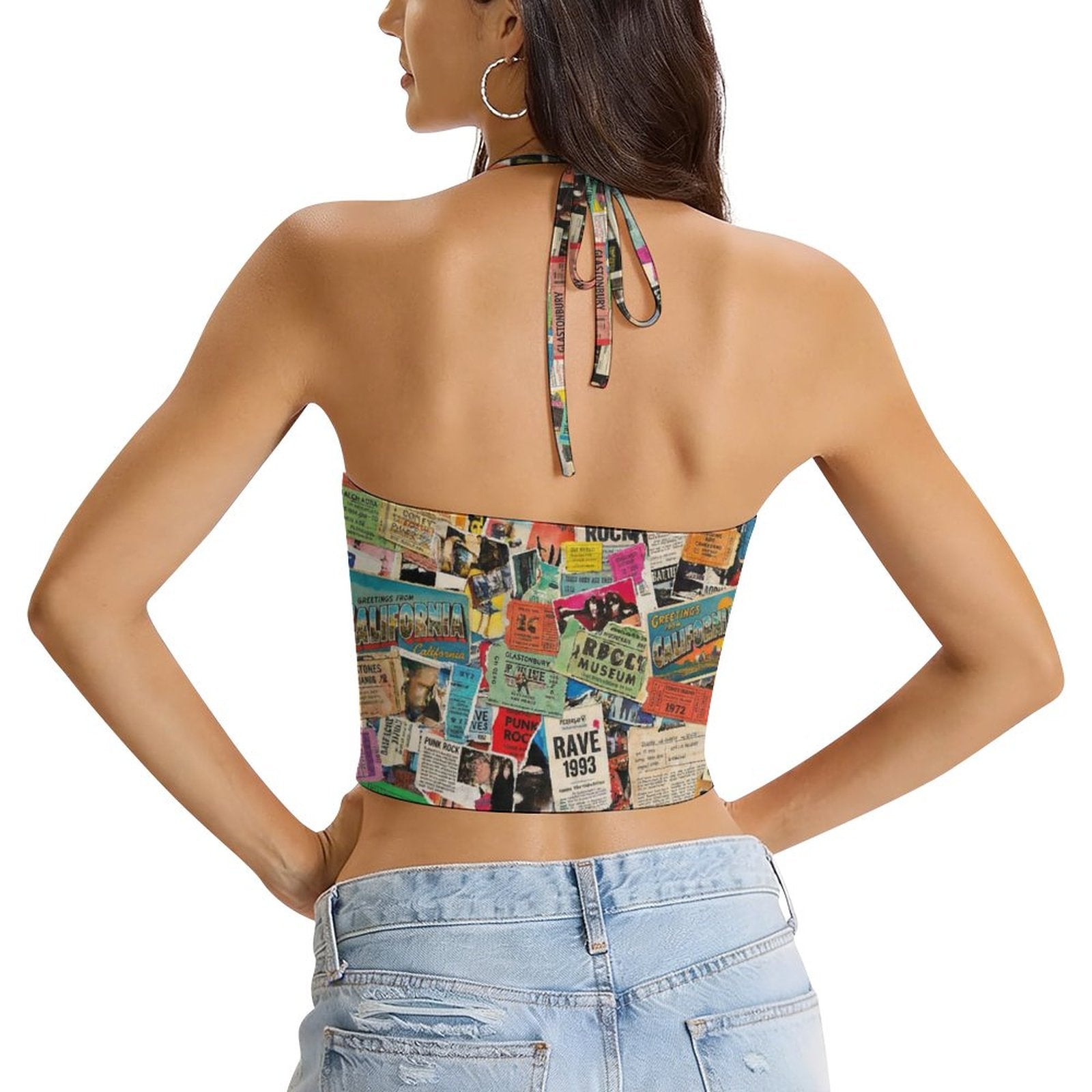 Halter Tie Crop Top for Summer Self-Expressers — Bold AOP 180gsm Milk-Silk Adjustable Vest, Festival Beach Rooftop Statement, Women's Maximalist Crop, Wearable Art Top