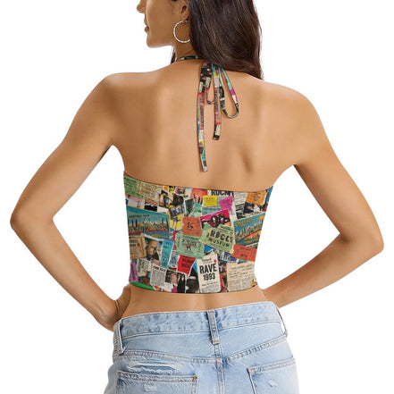 Halter Tie Crop Top for Summer Self-Expressers — Bold AOP 180gsm Milk-Silk Adjustable Vest, Festival Beach Rooftop Statement, Women's Maximalist Crop, Wearable Art Top