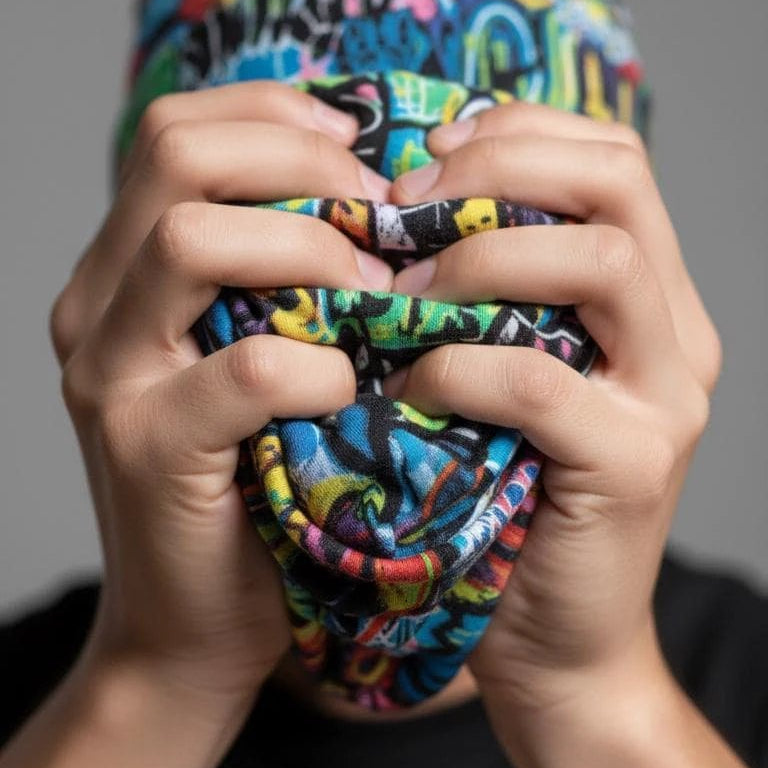 Liquid Glitch Beanie – Maximalist Graffiti Streetwear Hat by PEAPRINT