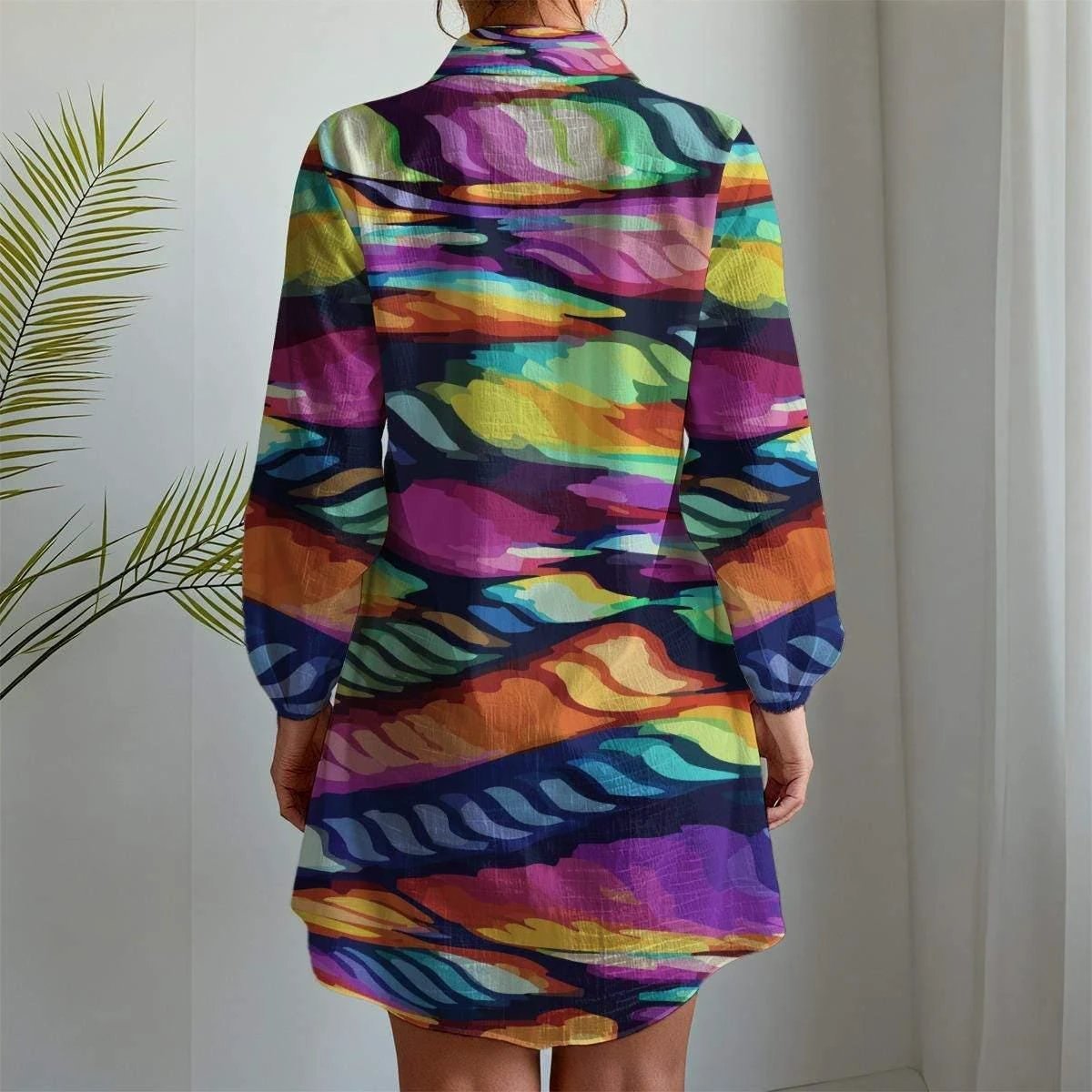 Plurrrple Long Sleeve Shirt Dress - Casual Violet All-Over Print Gown for Summer Festivals by Aesthetic Rebellion