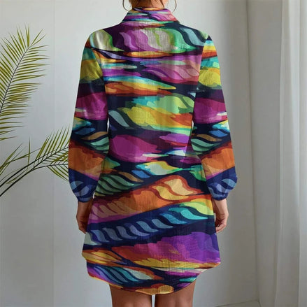 Plurrrple Long Sleeve Shirt Dress - Casual Violet All-Over Print Gown for Summer Festivals by Aesthetic Rebellion