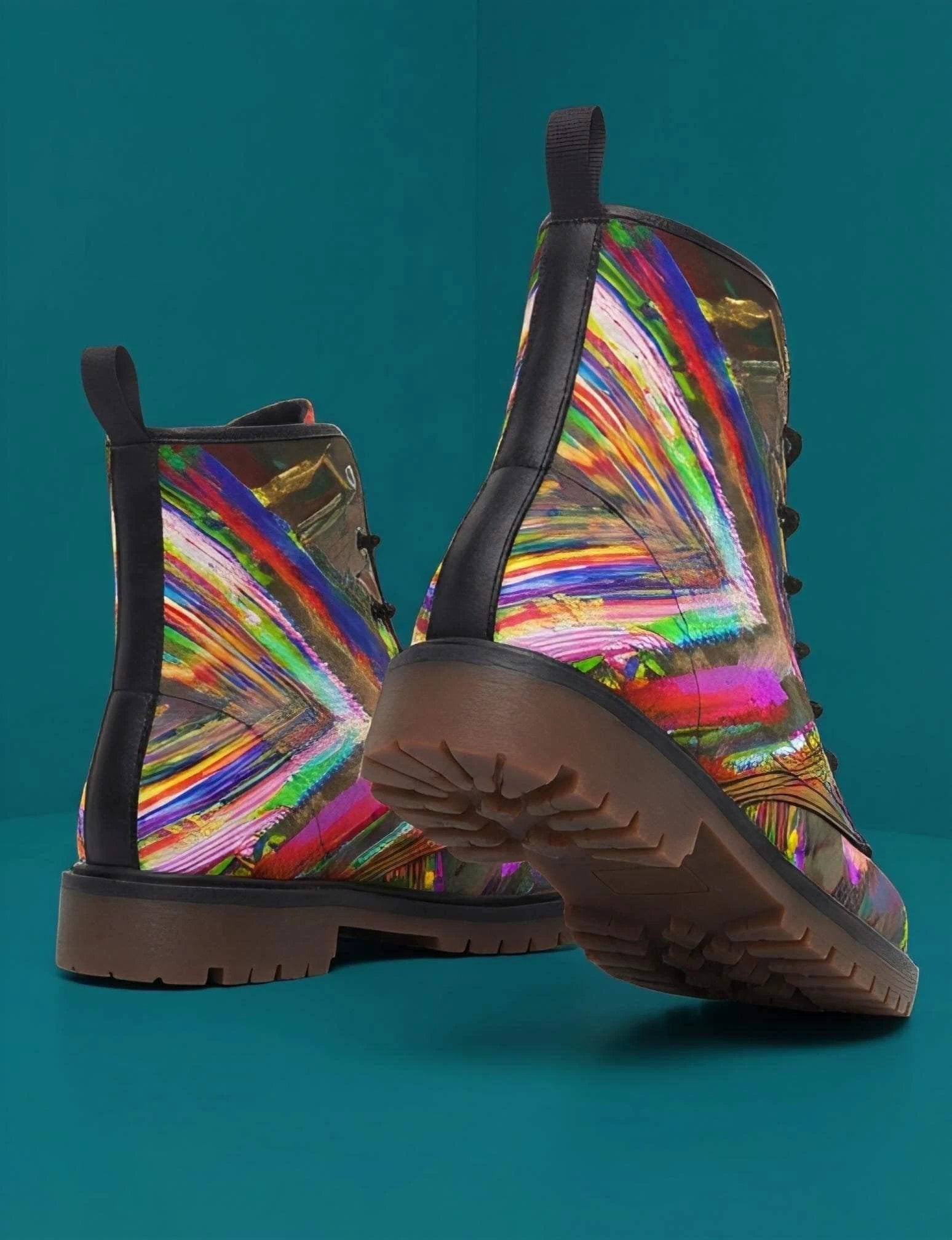 Trippy Goth Platform Combat Boots - Psychedelic Nightcore Alt-Fashion Footwear for Raves & Edgy Streetwear by Aesthetic Rebellion