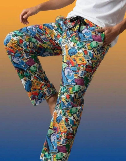 90s Mixtape Pajama Pants - Retro Music Lover Lounge Wear by Aesthetic Rebellion