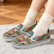 Maximalist Slip-On Shoes for Art-First Dressers — Multipass AOP Canvas Sneakers, Wearable Art Footwear, Unisex Statement Shoes, Streetwear Slip-Ons