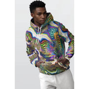 Vibrant Glitch Graphic Pullover Hoodie - Men's Abstract Art Sweatshirt for Tech-Creatives by Aesthetic Rebellion