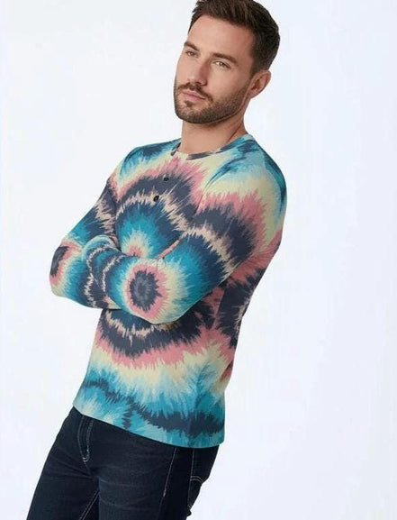 Men's Spiral Tie Dye Henley – Psychedelic Festival Streetwear Top by Aesthetic Rebellion