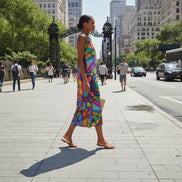 Maximalist Abstract Slub Cotton Summer Dress - Artistic Sleeveless Midi for Creative Fashion by Aesthetic Rebellion
