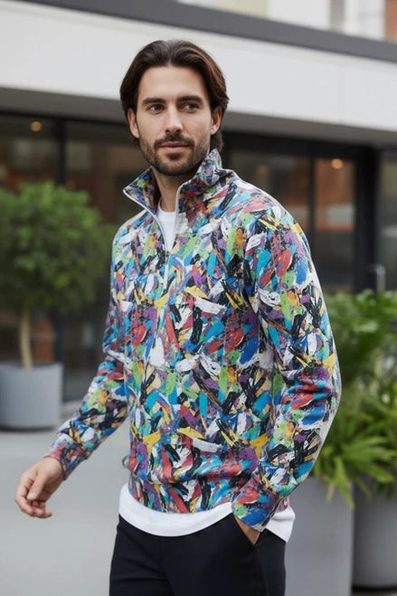 Digital Impasto Paint Stroke Half-Zip - Heavyweight Cotton Pullover for Fine Artists & Curators by Aesthetic Rebellion