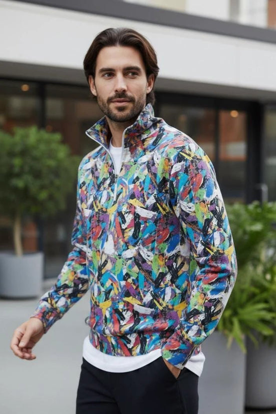 Digital Impasto Paint Stroke Half-Zip - Heavyweight Cotton Pullover for Fine Artists & Curators by Aesthetic Rebellion