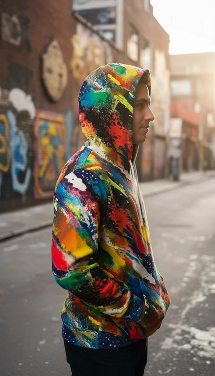 Vibrant Water Splash Hoodie – Psychedelic Fluid Art Pullover by Aesthetic Rebellion