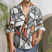 Faux Linen Men Long Sleeve Shirt with Pocket(All-Over Printing) by SALE_DESIGN-Personal Design