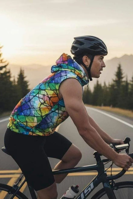 Vibrational Vector Athletic Hoodie - Psychedelic High-Visibility Activewear for Cycling & Outdoor Adventurers by Aesthetic Rebellion