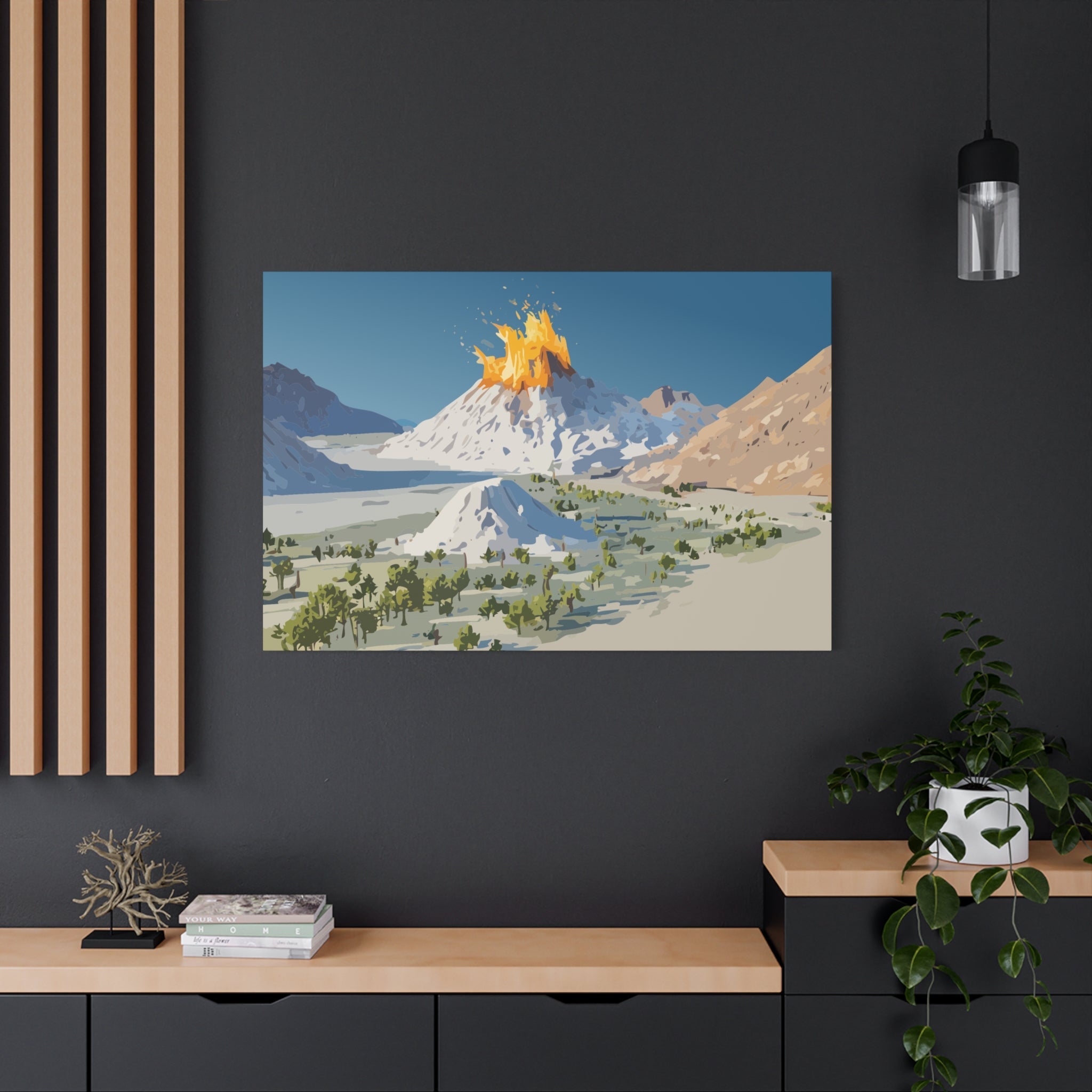 Tropical Volcano Eruption Canvas Print for Nature-Obsessed Interiors — Island Adventure Wall Art, FSC-Certified Matte Stretched Canvas, Home Decor Gift for Wanderlust Collectors