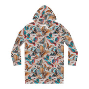 Aviary Bird Print Hoodie Dress for Nature-Forward Dressers — AOP Bird & Botanical Women's Hoodie Dress, Cottagecore Statement, Wearable Field Guide Art, Kangaroo Pocket, S–2XL
