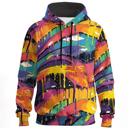 Trippy Abstract Hoodie – Neon Pink & Obsidian Rave Wear, 310GSM Cotton Pullover by Aesthetic Rebellion