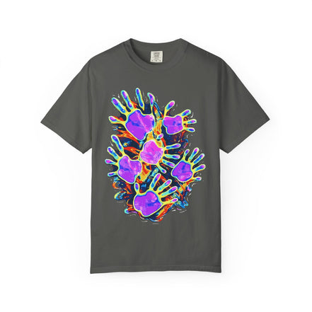 Dyles Mavis Handprint Psychedelic Neon T-Shirt for Bold Streetwear Collectors — Premium Heavyweight Cotton Original Art, Oversized Statement Tee, Unisex