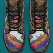 Trippy Goth Platform Combat Boots - Psychedelic Nightcore Alt-Fashion Footwear for Raves & Edgy Streetwear by Aesthetic Rebellion