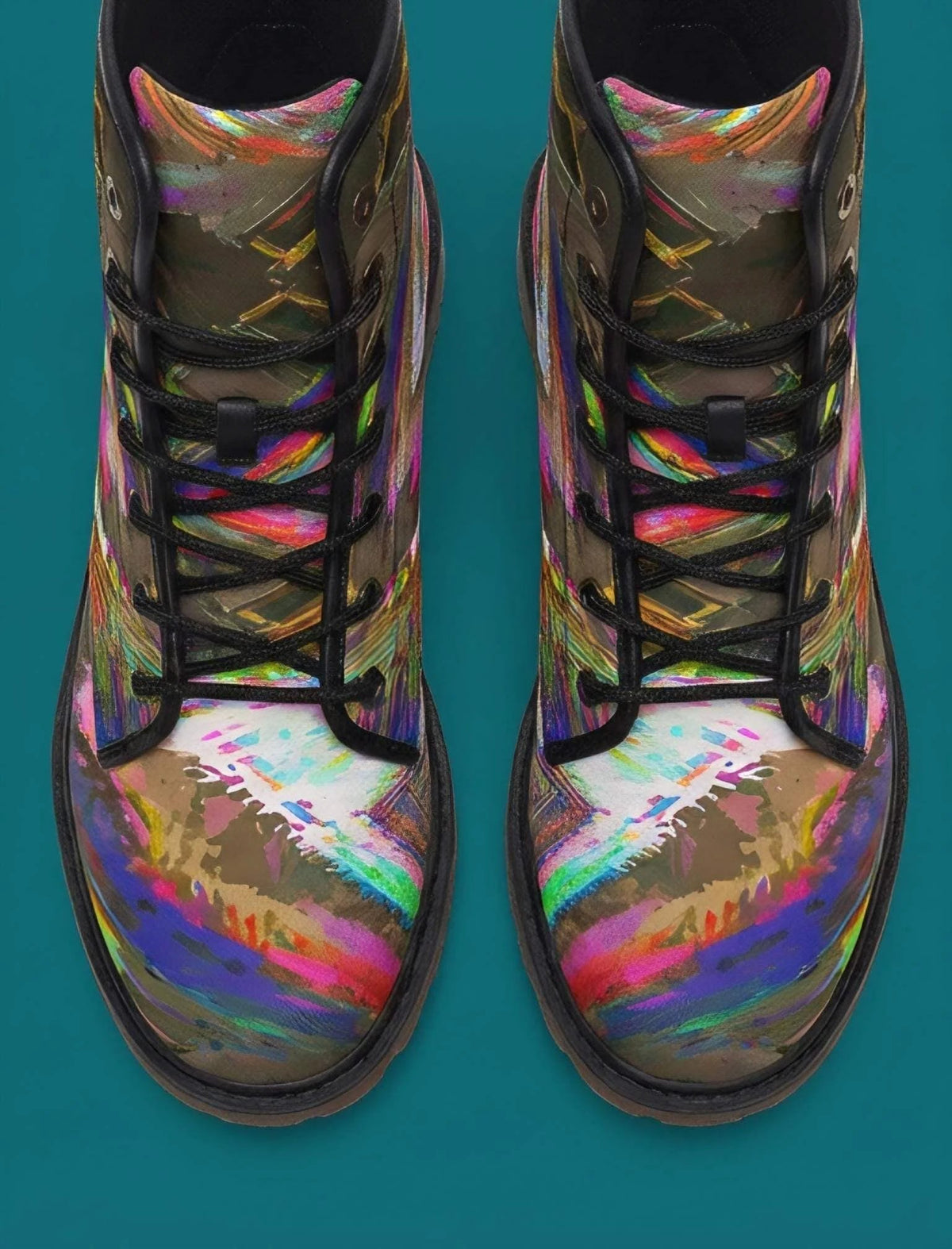 Trippy Goth Platform Combat Boots - Psychedelic Nightcore Alt-Fashion Footwear for Raves & Edgy Streetwear by Aesthetic Rebellion