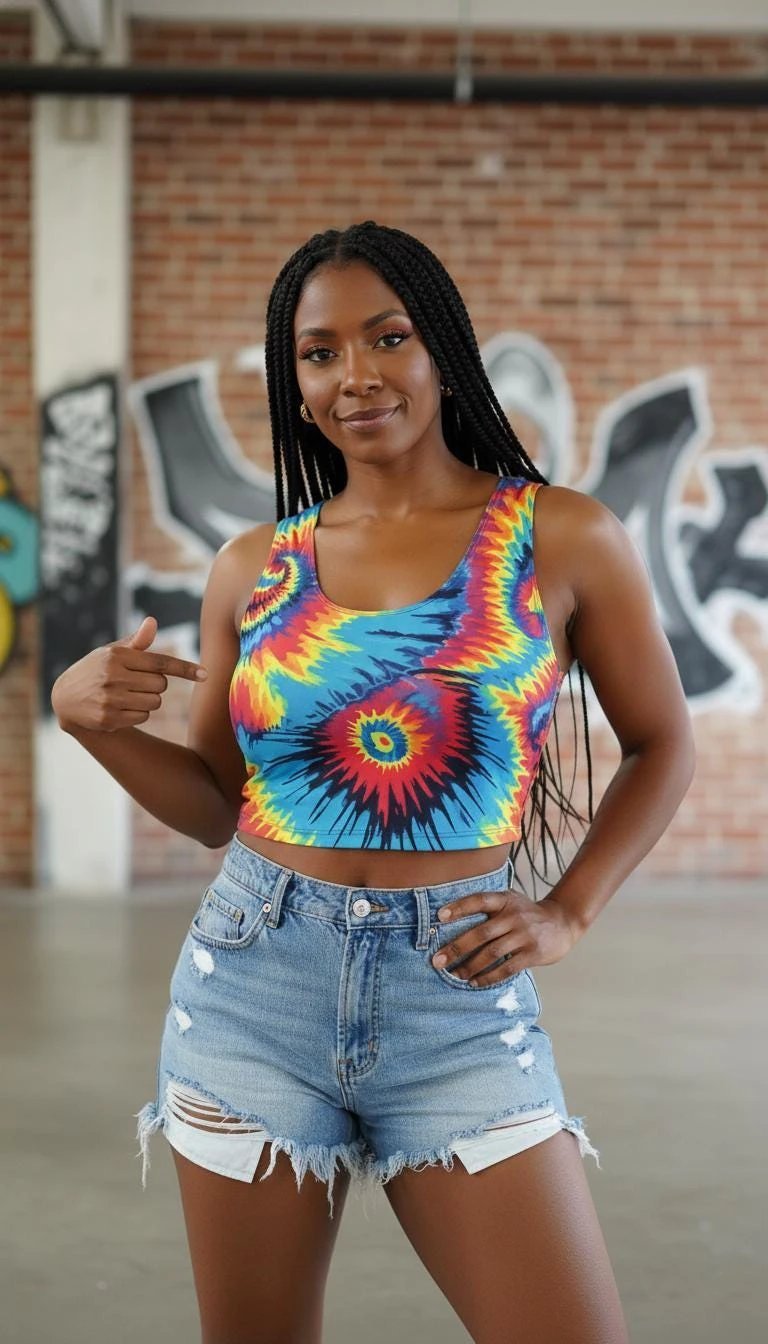 Psychedelic Tie Dye Crop Top | Neon Spiral Rave Tank by Aesthetic Rebellion