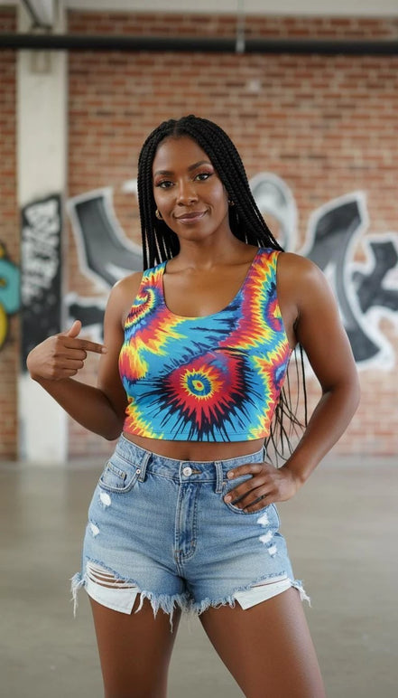 Psychedelic Tie Dye Crop Top | Neon Spiral Rave Tank by Aesthetic Rebellion